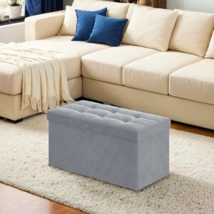 SONGMICS b?nk med opbevaringsplads i velour, 38 x 76 x 38 cm, sammenklappelig opbevaringskiste