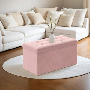 SONGMICS b?nk med opbevaringsplads i velour, 38 x 76 x 38 cm, sammenklappelig opbevaringskiste