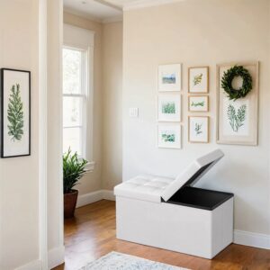 SONGMICS b?nk med opbevaringsplads, foldbar opbevaringskiste