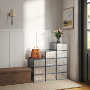 SONGMICS kenkälaatikkosetti, 12 kpl, läpinäkyvä-antrasiittisininen