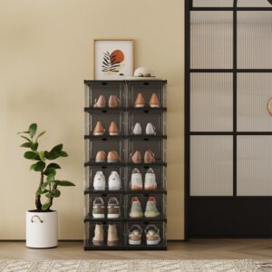 SONGMICS kenkäkaappi, 2 kpl, 12 kenkälaatikkoa, integroitu kenkäorganisaattori