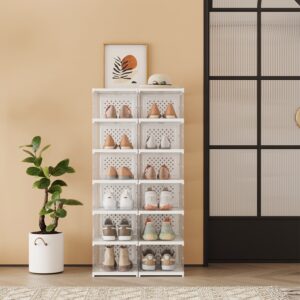 SONGMICS kenkäkaappi, 2 kpl, 12 kenkälaatikkoa, integroitu kenkäorganisaattori