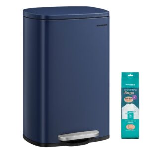 SONGMICS Kitchen Trash Can with Foot Pedal, Steel, Blue