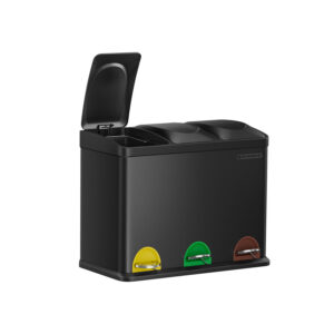 SONGMICS skraldespand 3 x 15 liter med l?g og indvendig spand, sort