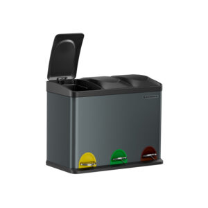 SONGMICS skraldespand 3 x 15 liter med l?g og inderspand, r?ggr?-sort