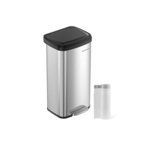 SONGMICS 68-liter metal kitchen trash can with lid, silver-black