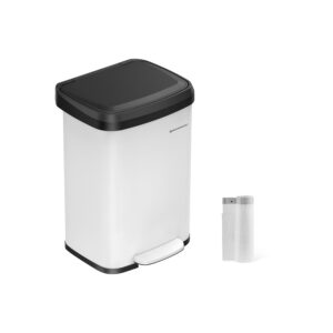 SONGMICS affaldsspand til k?kkenet 50 liter af metal med l?g, hvid-sort