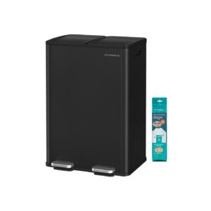 SONGMICS keittiöroskakori kahdella lokerolla ja pehmeästi sulkeutuvalla teräskannella