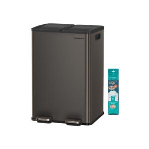 SONGMICS keittiöroskakori kahdella lokerolla ja pehmeästi sulkeutuvalla teräskannella