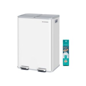 SONGMICS keittiöroskakori kahdella lokerolla ja pehmeästi sulkeutuvalla teräskannella