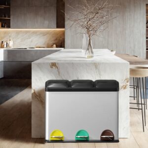 SONGMICS Kitchen Trash Can, 3 x 8 L, Small Capacity