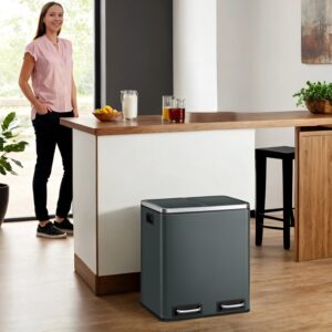 SONGMICS skraldespand 2 x 15 liter, affaldssorteringssystem med 2 rum, inklusive 15 affaldsposer