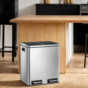 SONGMICS skraldespand 2 x 15 liter, affaldssorteringssystem med 2 rum, inklusive 15 affaldsposer