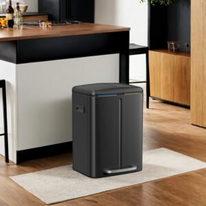 SONGMICS skraldespand 2 x 20 l, affaldssorteringssystem med 2 rum, affaldsspand i metal