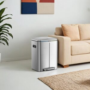 SONGMICS skraldespand 2 x 20 l, affaldssorteringssystem med 2 rum, affaldsspand i metal