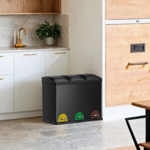 SONGMICS 3-compartment trash can, kitchen waste separation system, waste bin