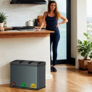 SONGMICS 3-compartment trash can, kitchen waste separation system, waste bin