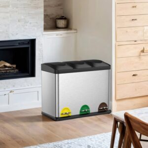 SONGMICS 3-compartment trash can, kitchen waste separation system, waste bin