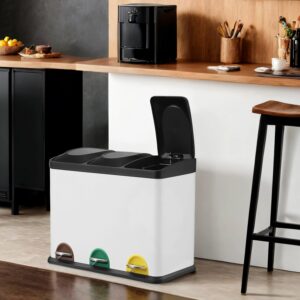 SONGMICS 3-compartment trash can, kitchen waste separation system, waste bin
