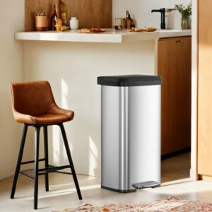 SONGMICS affaldsspand til k?kkenet 68 liter af metal med l?g, s?lv-sort