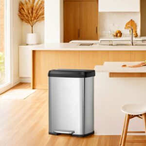 SONGMICS Kitchen Trash Can 50 Liters Metal with Lid Silver-Black