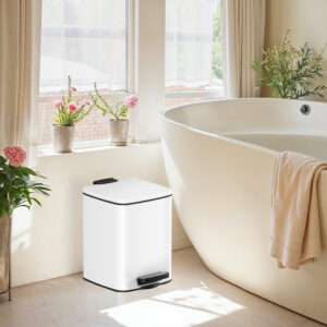 SONGMICS 6-liter cosmetic pedal bin, steel, white