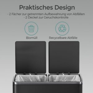 SONGMICS skraldespand, 2 x 30 liter, 2 rum