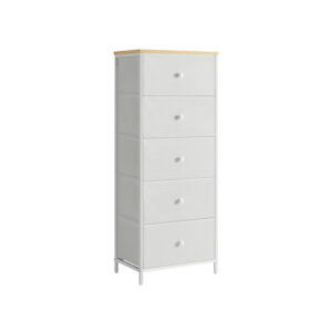 SONGMICS Chest of drawers with 5 fabric drawers, narrow, camel yellow and cream white