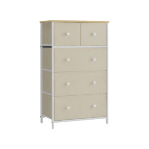 SONGMICS chest of drawers with 5 fabric drawers and metal frame, camel yellow and cream white