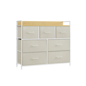 SONGMICS Chest of Drawers 7 Fabric Drawers with Handles Cream White-Cloud White