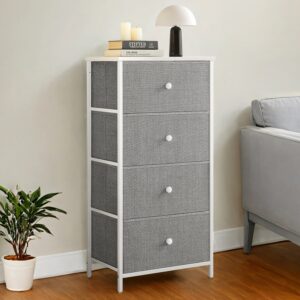 SONGMICS chest of drawers with 4 fabric drawers and metal frame, light gray-white
