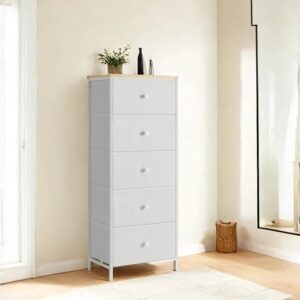 SONGMICS chest of drawers, storage cabinet with 5 fabric drawers, metal frame