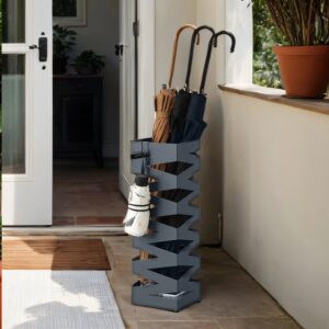 SONGMICS paraplystativ, firkantet, paraplystativ af metal, med vandopsamlingsbakke og 4 kroge