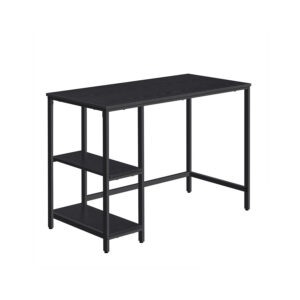 VASAGLE-kirjoituspöytä, 2 hyllyä ja teräsrunko, eebenpuunmusta