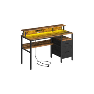 VASAGLE-kirjoituspöytä laatikoilla ja monitoritelineellä, vintage-ruskea