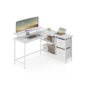 VASAGLE L-shaped desk with 2 drawers and monitor stand