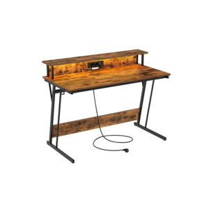 VASAGLE-kirjoituspöytä pistorasialistalla 60 x 120 x 76 cm vintage-ruskea