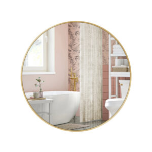 SONGMICS peili, pyöreä, helppo asentaa, moderni, metallinen kulta