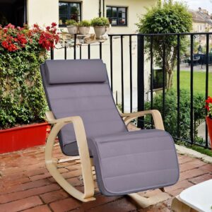 SONGMICS Gyngestol med 5-trins justerbar fodst?tte, gyngestol med arml?n af birketr?, til stuen