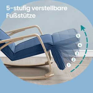 SONGMICS Gyngestol med 5-trins justerbar fodst?tte, gyngestol med arml?n af birketr?, til stuen