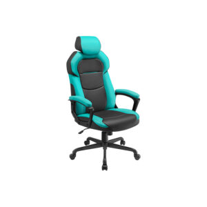 SONGMICS desk chair with adjustable headrest, PU, turquoise blue