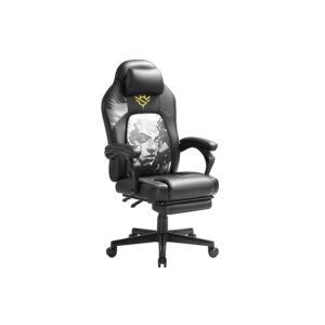 SONGMICS H?jdejusterbar gaming-stol med fodst?tte, bl?k sort