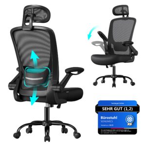 SONGMICS ergonominen toimistotuoli, mesh-verhoilu, musta