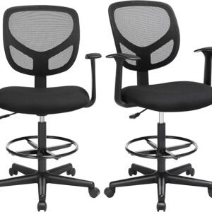 SONGMICS arbejdsstol, 2 stk. s?t, ergonomisk kontorstol med arml?n, s?deh?jde 55-75 cm, h?j drejestol med justerbar fodring, belastbarhed 120 kg, sort OBN25BK-2