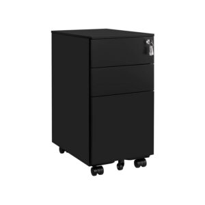 SONGMICS Mobile Filing Cabinet with Casters and Lock, Black