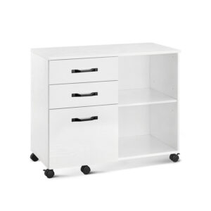 VASAGLE rolling container with 3 drawers and casters, white