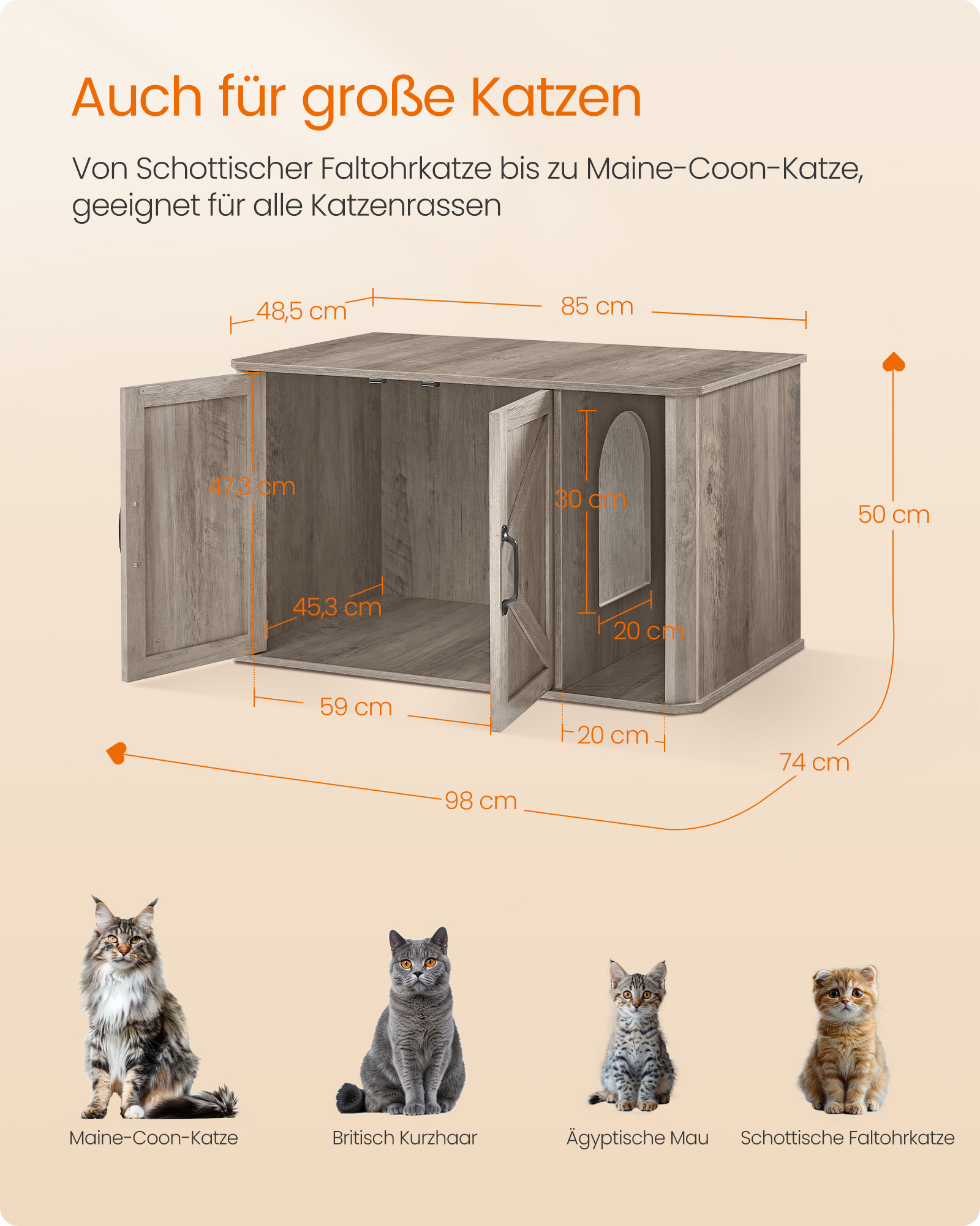 Feandrea Cat House with Double Door and Handles, mottled greige - Image 4