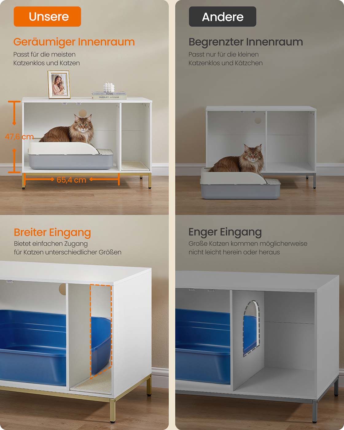 Feandrea kissanhiekkalaatikkokaappi raapimismatolla 90 x 48 x 61,5 cm valkoinen-kulta - Image 4