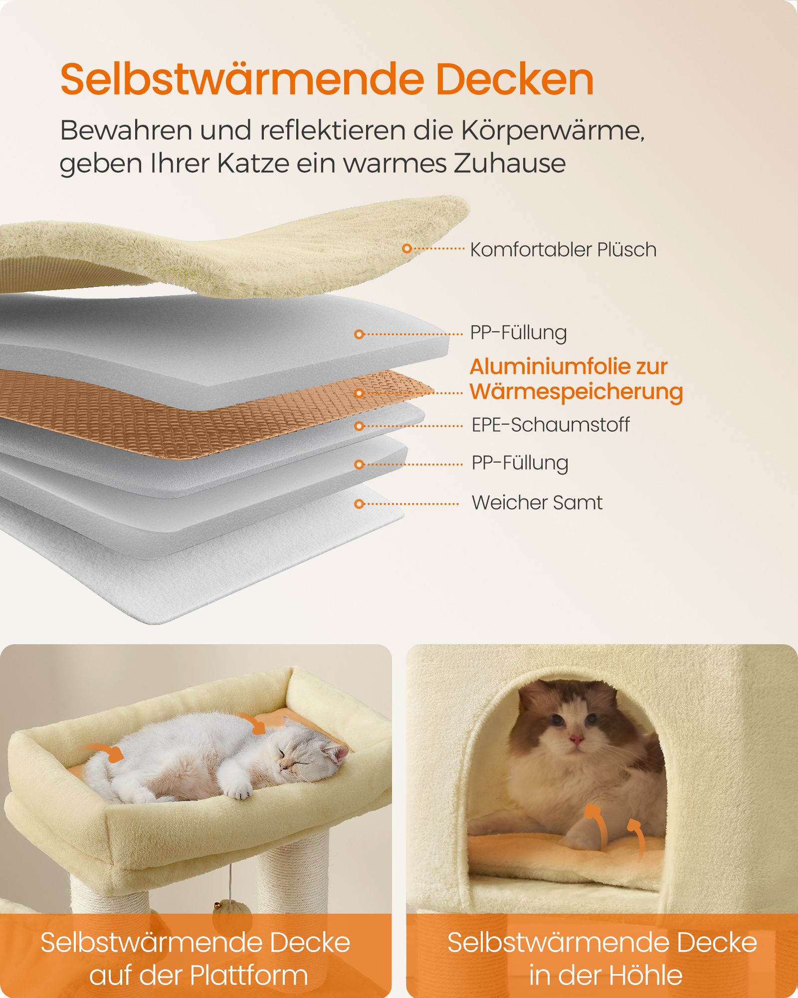 Feandrea klatrestativ med platforme 50 x 50 x 160 cm sandbeige-beige - Billede 5