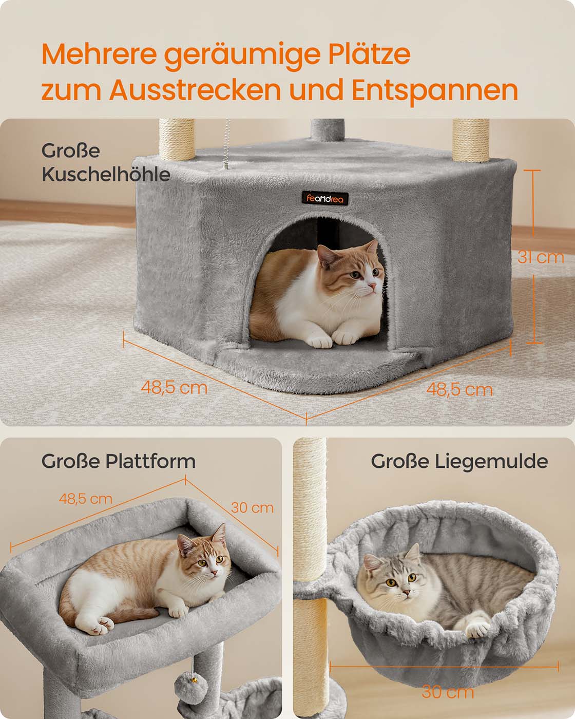 Feandrea kissapuu, jossa on suuri luola ja useita leikki- ja makuualustoja - Image 3